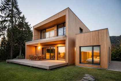Maison avec un patio : idées, avantages et conseils pour un projet contemporain en bois