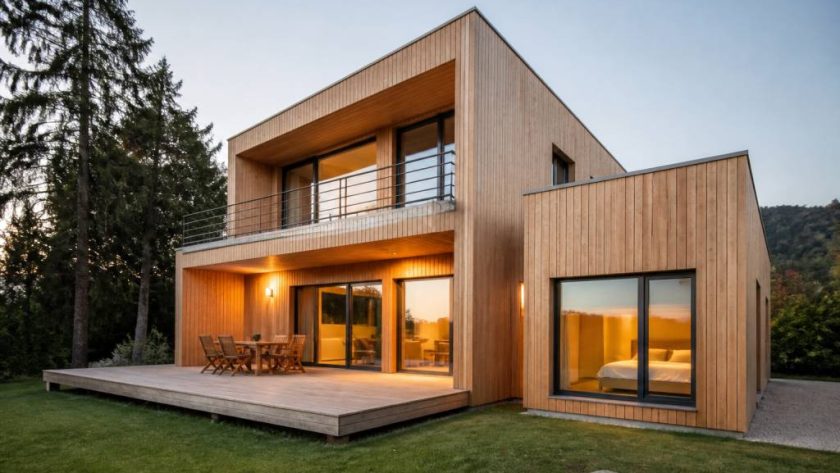 Maison avec un patio : idées, avantages et conseils pour un projet contemporain en bois
